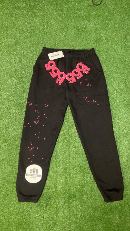 Black & Pink '555' Angel Number Sp5 Sweatpants
